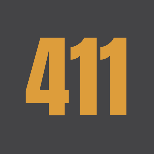A favicon I made last year for some project, dredged up and restored. The number 411 stands bold in yellow against a subtle grey background.